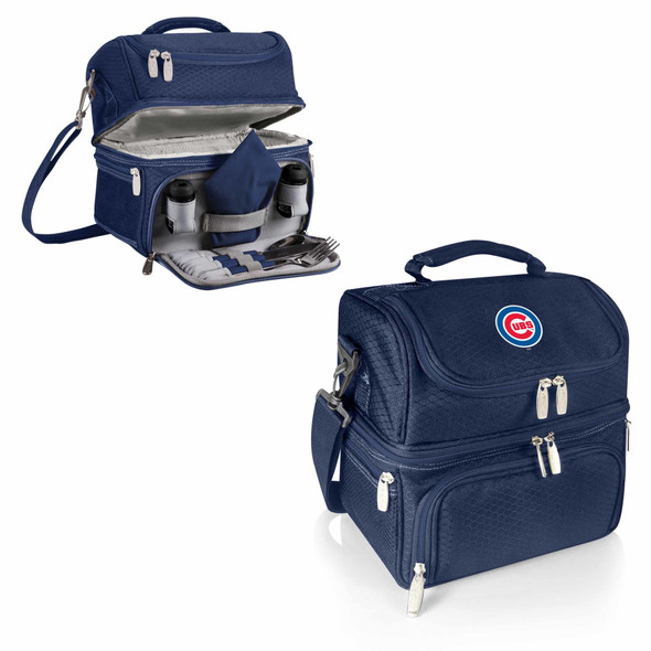 Chicago Cubs Pranzo Lunch Bag Cooler with Utensils MLB Lunch Tote (Navy Blue)