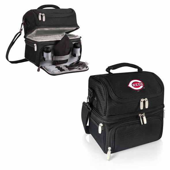 Cincinnati Reds Pranzo Lunch Bag Cooler with Utensils MLB Lunch Tote (Black)