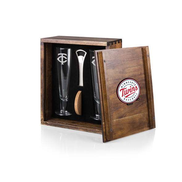 Minnesota Twins Pilsner Beer Glass Gift Set (Acacia Wood)