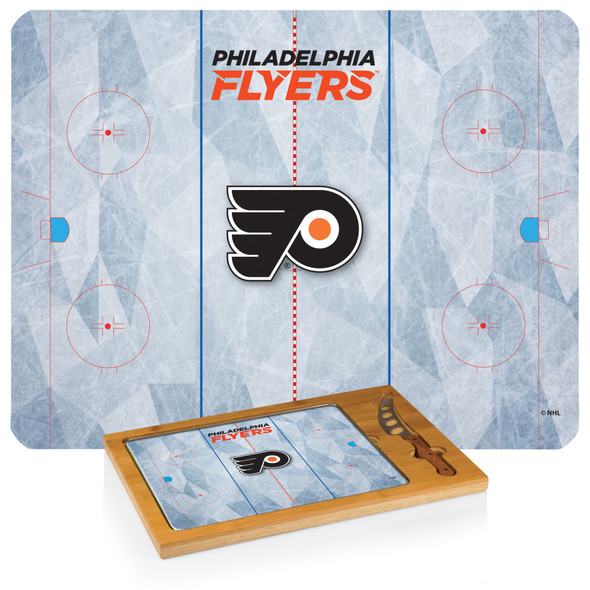 Philadelphia Flyers Hockey Rink Icon Glass Top Cutting Board & Knife Set, (Parawood & Bamboo)