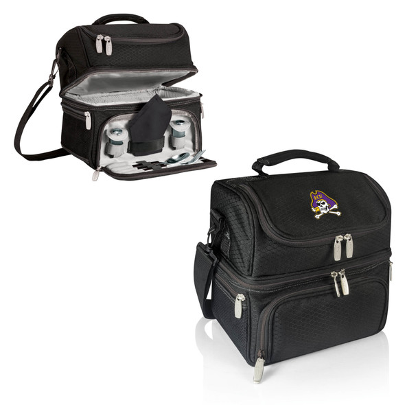 East Carolina Pirates Pranzo Lunch Bag Cooler with Utensils NCAA Lunch Tote, (Black)