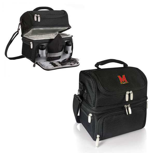 Maryland Terrapins Pranzo Lunch Bag Cooler with Utensils NCAA Lunch Tote, (Black)