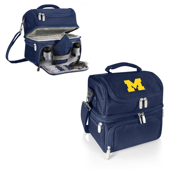 Michigan Wolverines Pranzo Lunch Bag Cooler with Utensils NCAA Lunch Tote, (Navy Blue)