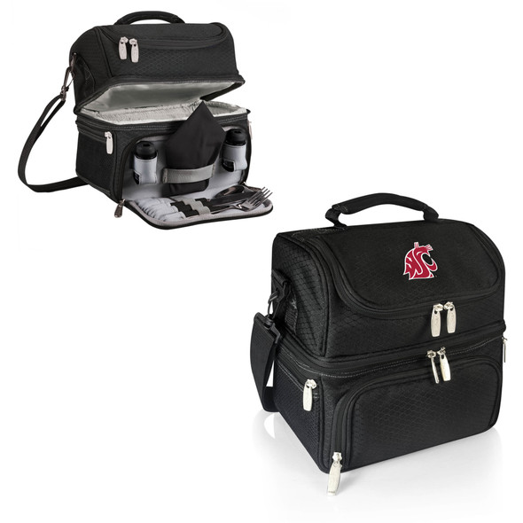 Washington State Cougars Pranzo Lunch Bag Cooler with Utensils NCAA Lunch Tote, (Black)