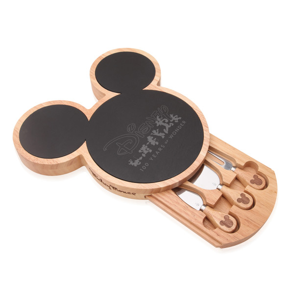 Disney 100 Mickey Mouse Slate Cheese Board with Cheese Knife Set, (Parawood with Slate)