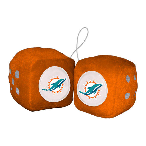 Miami Dolphins Team Color Fuzzy Dice D√©cor 3" Set Dolphin Primary Logo