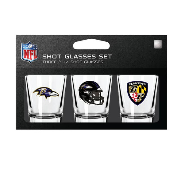 Baltimore Ravens 3-Pack Shot Glass SetNFL Barware Fan Drinkware