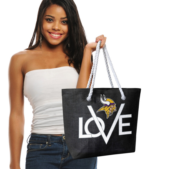 Minnesota Vikings Love Tote Bag NFL Fan Tote Travel Shopping Bag