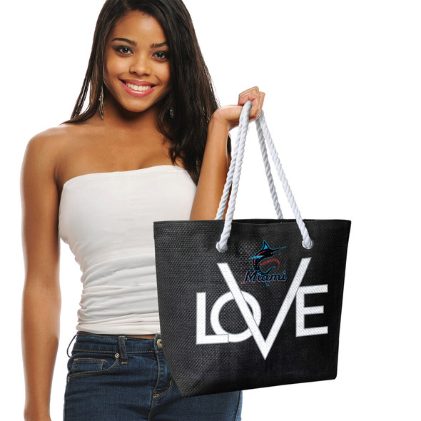 Miami Marlins Love Tote Bag MLB Fan Tote Travel Shopping Bag