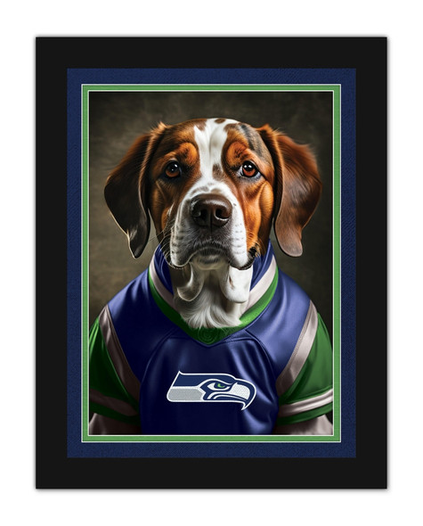 Seattle Seahawks Dog in Team Jersey 12x16