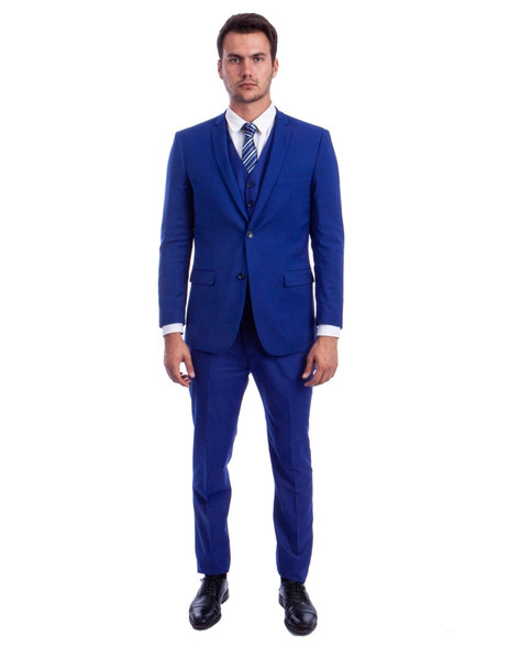 Men's Modern Fit 3-Piece Suit - Royal Blue