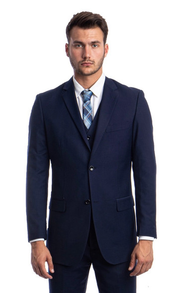 Men's Modern Fit 3-Piece Suit - Navy Blue