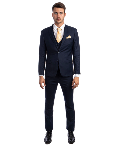 Light Weight Men's Stretch Skinny Fit 3-Piece Suit - Navy Blue