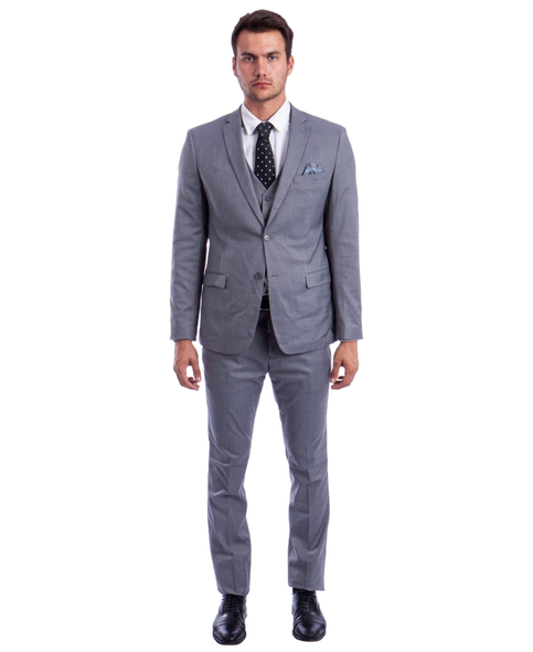 Light Weight Men's Stretch Skinny Fit 3-Piece Suit - Medium Grey