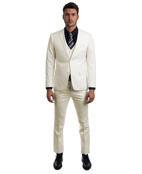 Light Weight Men's Stretch Skinny Fit 3-Piece Suit - Ivory