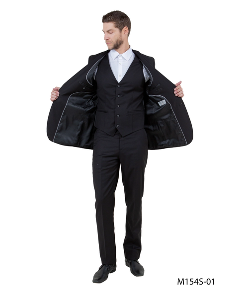 Tazzio Men's Modern Fit 3-Piece Suit - Black