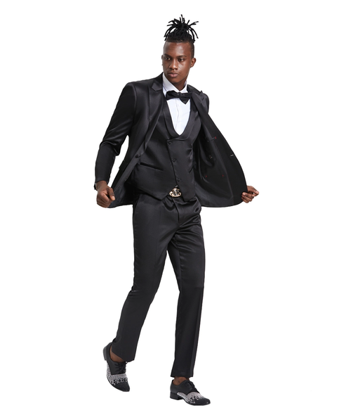 Men's 3-Piece Peak Lapel Suit - Black