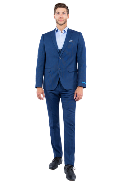 Men's 3-Piece Solid 2 Button Fashion Suit - Blue