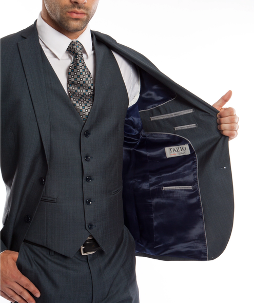 Men's 3-Piece Sharkskin Fashion Suit - Blue