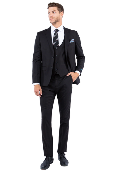 Men's 3-Piece Nail Head Fabric Fashion Suit - Black