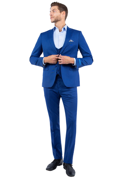 Men's 3-Piece Nail Head Fabric Fashion Suit - Blue