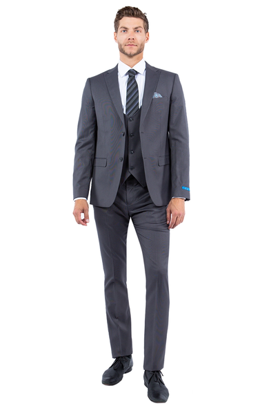 Men's 3-Piece Nail Head Fabric Fashion Suit - Grey
