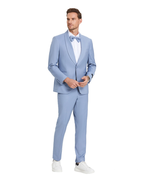 Men's 2 Piece Shawl Collar with Bowtie Fashion Suit - Beau Blue