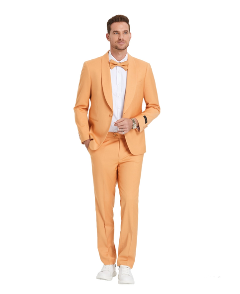 Men's 2 Piece Shawl Collar with Bowtie Fashion Suit - Tangerine