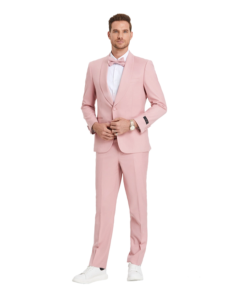 Men's 2 Piece Shawl Collar with Bowtie Fashion Suit - Dusty Rose