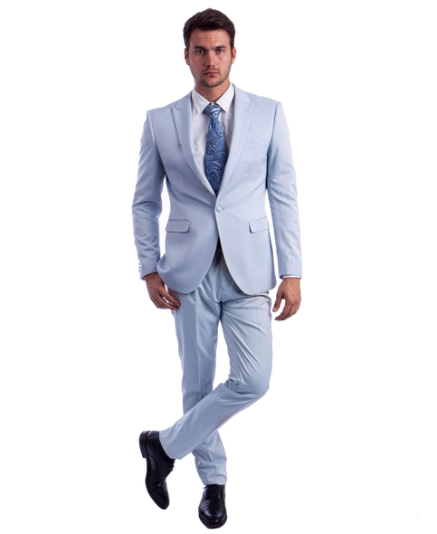 Fashion Mens 2 Piece Solid Color Suit - Light Blue