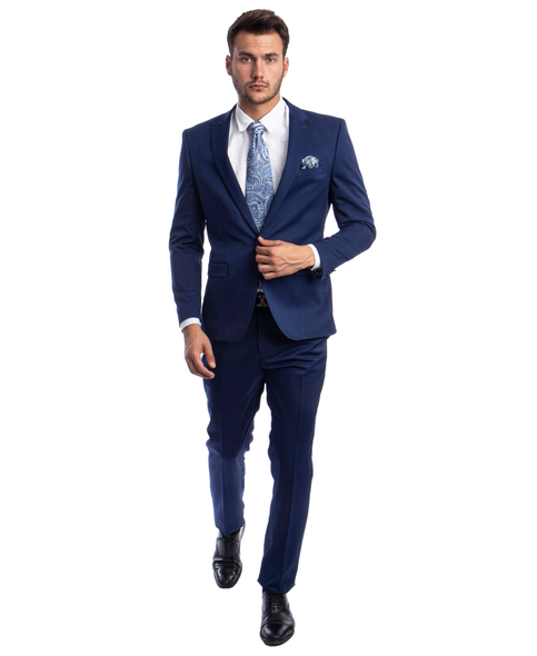 Fashion Mens 2 Piece Solid Color Suit - Dark Blue