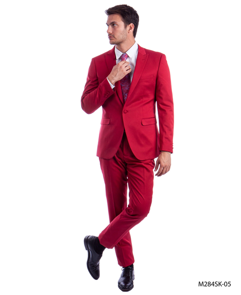 Fashion Mens 2-Piece Solid Color Suit - Red