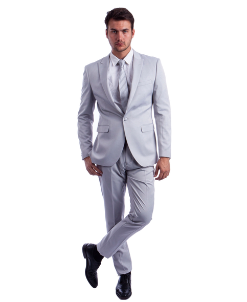 Fashion Mens 2-Piece Solid Color Suit - Light Grey