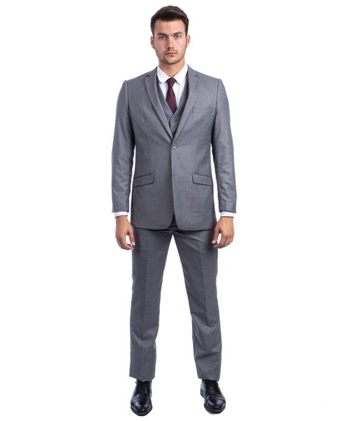 Mens 2-Piece Slim Fit Coat & Trousers Suit - Mid Grey