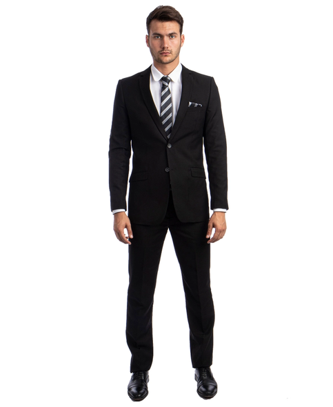 Mens 2-Piece Slim Fit Coat & Trousers Suit - Black
