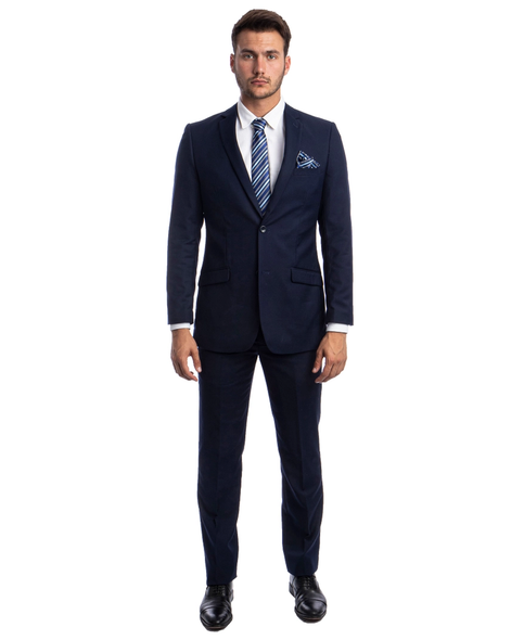Mens 2-Piece Slim Fit Coat & Trousers Suit - Navy Blue