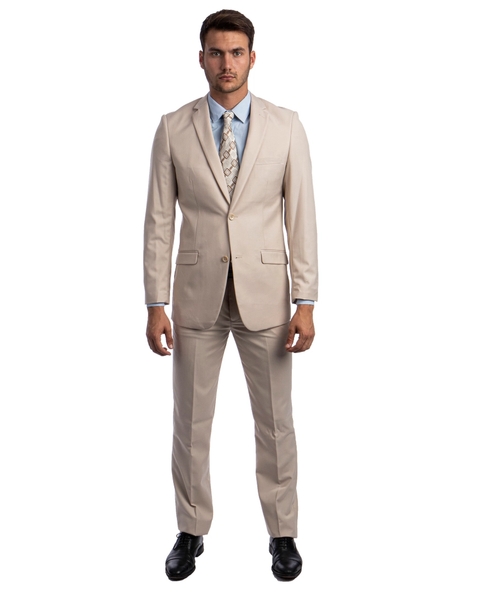 Mens 2-Piece Slim Fit Coat & Trousers Suit - Tan