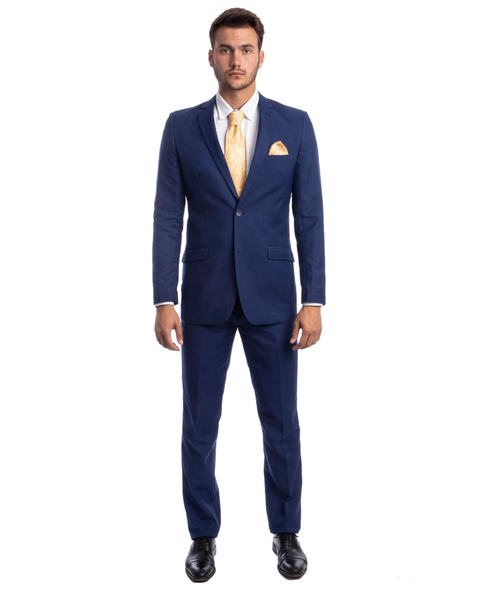 Mens 2-Piece Slim Fit Coat & Trousers Suit - Indigo