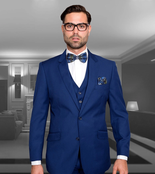 100% Italian Wool Men's 3-Piece Suit - Sapphire