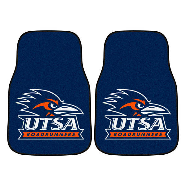 University of Texas at San Antonio - UTSA Roadrunners 2-pc Carpet Car Mat Set "Roadrunner Head and Wordmark" Logo Navy