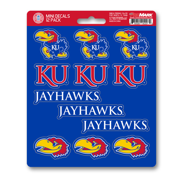Kansas Jayhawks Mini Decal 12-pk 12 Various Logos / Wordmark