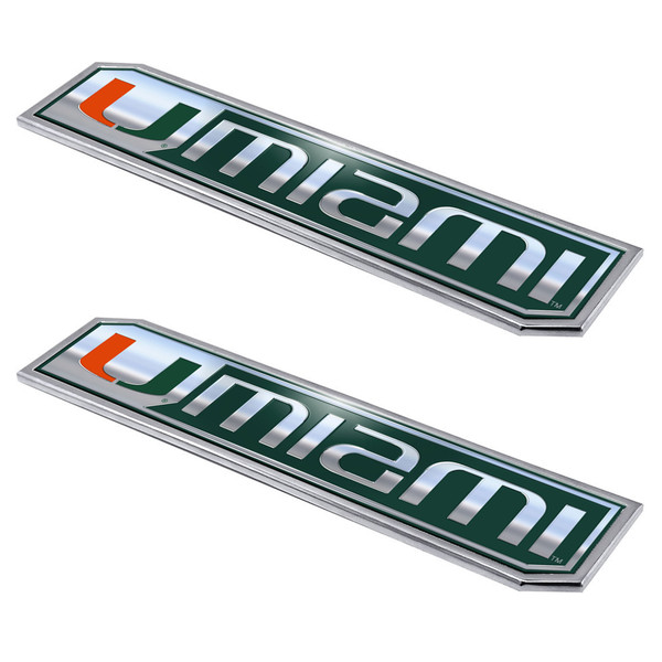 University of Miami - Miami Hurricanes Embossed Truck Emblem 2-pk Primary Logo & Wordmark Green