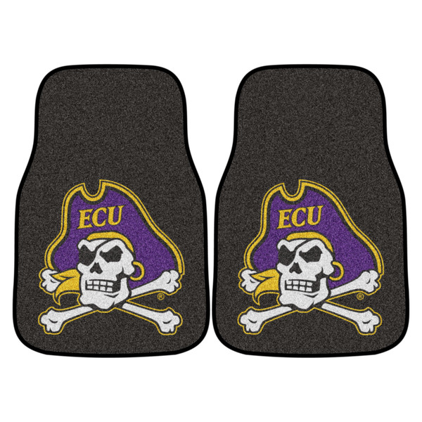East Carolina University - East Carolina Pirates 2-pc Carpet Car Mat Set Pirate Primary Logo Black