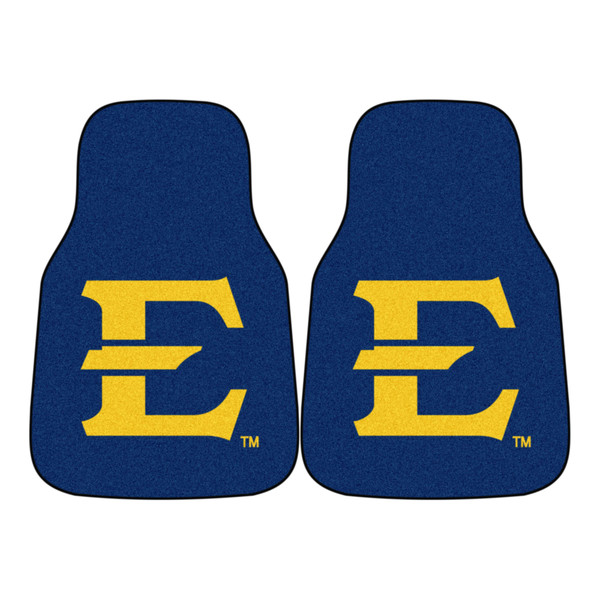 East Tennessee State University - East Tennessee Buccaneers 2-pc Carpet Car Mat Set "Stylized E" Logo Navy