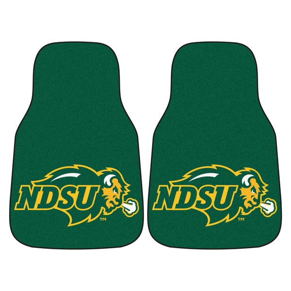 North Dakota State University - North Dakota State Bison 2-pc Carpet Car Mat Set "NDSU & Bison" Logo Green