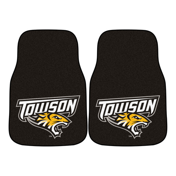 Towson University - Towson Tigers 2-pc Carpet Car Mat Set "Towson & Tiger" Logo Black