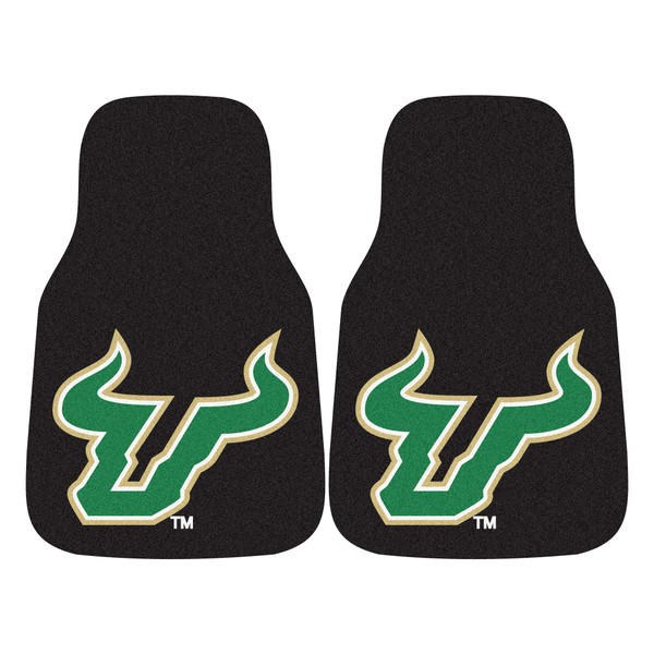 University of South Florida - South Florida Bulls 2-pc Carpet Car Mat Set Bull Primary Logo Black