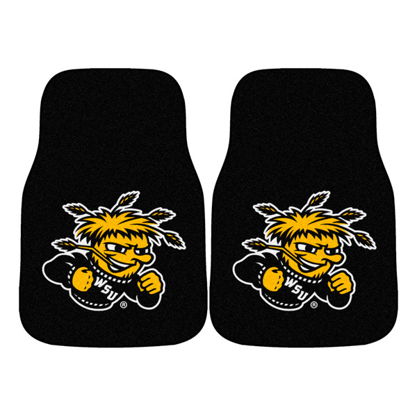 Wichita State University - Wichita State Shockers 2-pc Carpet Car Mat Set WuShock Primary Logo Black