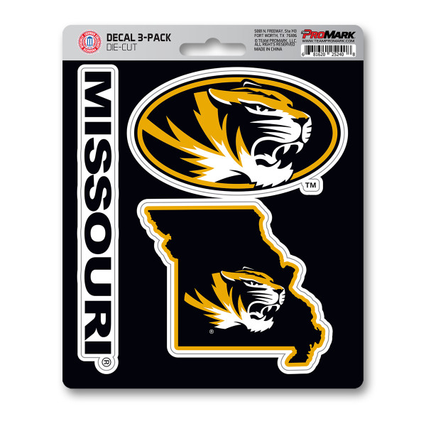 Missouri Tigers Decal 3-pk 3 Various Logos / Wordmark