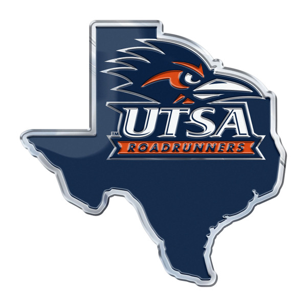 University of Texas at San Antonio - UTSA Roadrunners Embossed State Emblem "Road Runner" Logo and Wordmark / Shape of Texas Blue